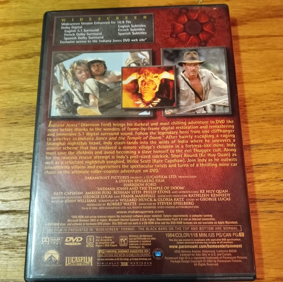 INDIANA JONES AND THE TEMPLE OF DOOM on DVD Harrison Ford - Picture 2 of 2